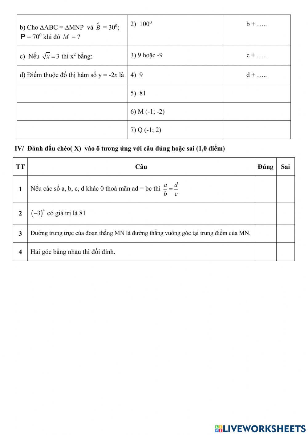 Trắc nghiệm HK1 Toán 7 17