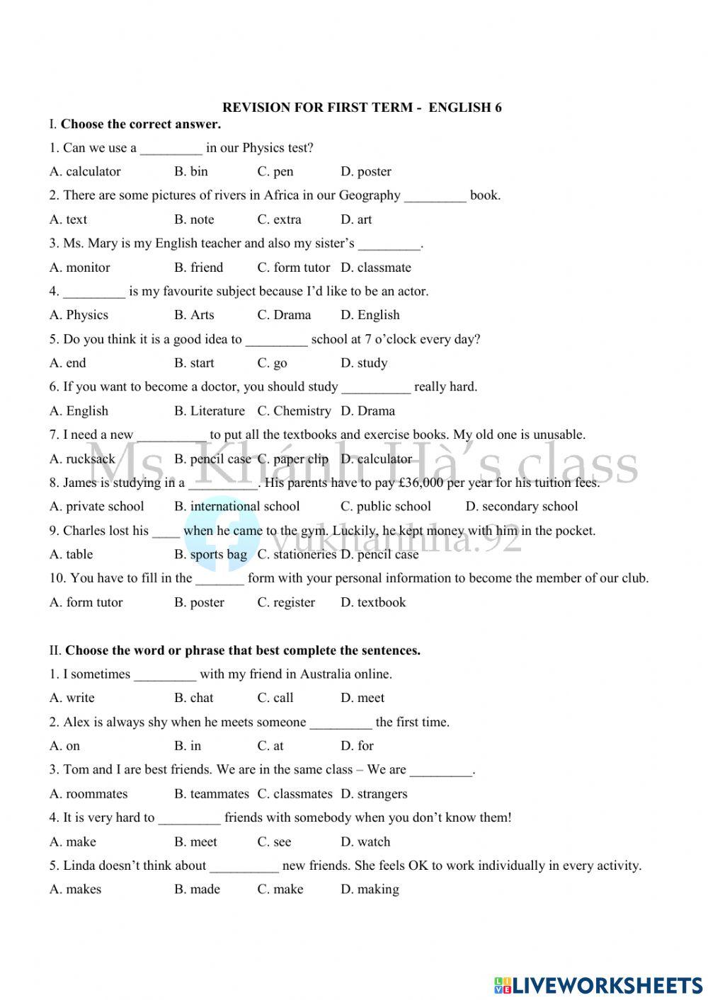 Grade 6 - First term Test 4