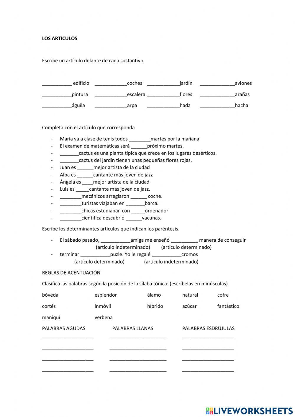 Los artículos y acentuación