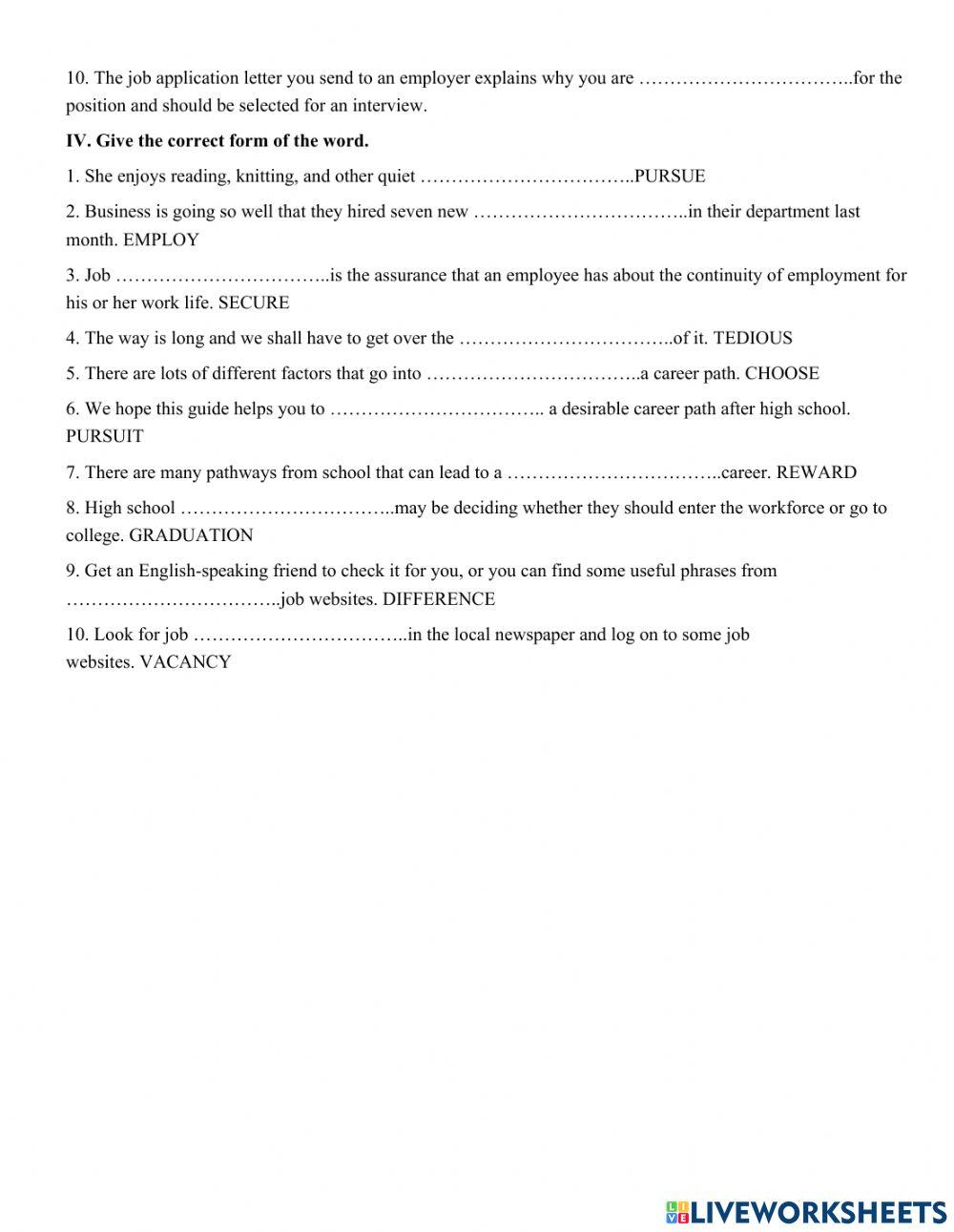 Unit 9. CHOOSING A CAREER - PART 1: VOCABULARY AND PHONETICS