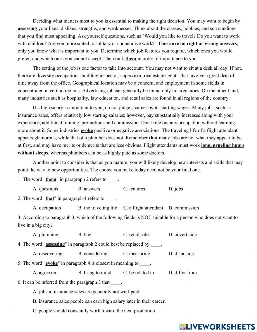Unit 9. CHOOSING A CAREER  PART 3: READING