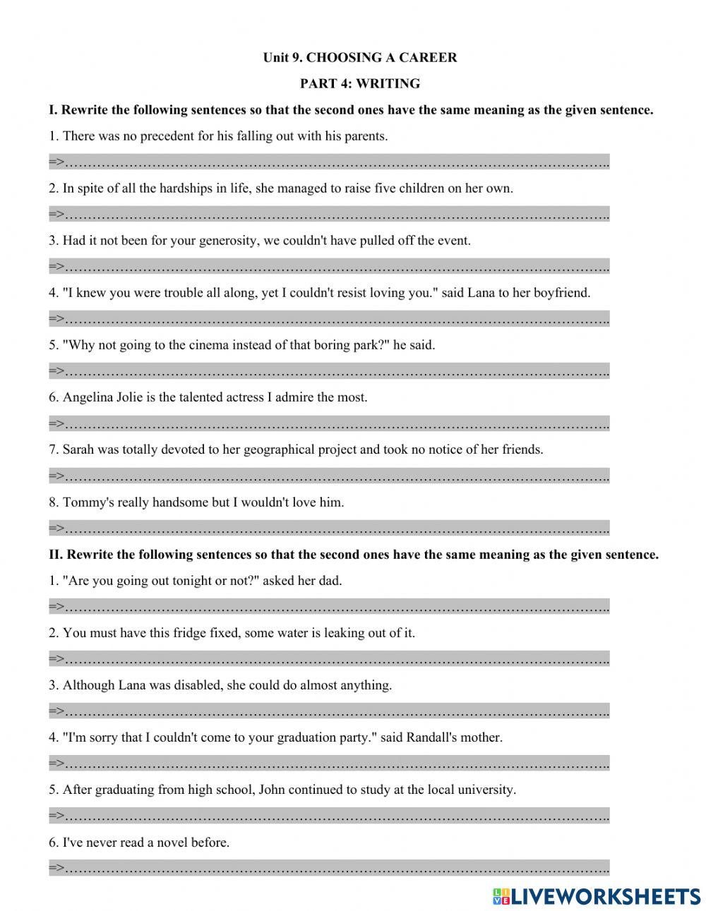 Unit 9. CHOOSING A CAREER  PART 4: WRITING