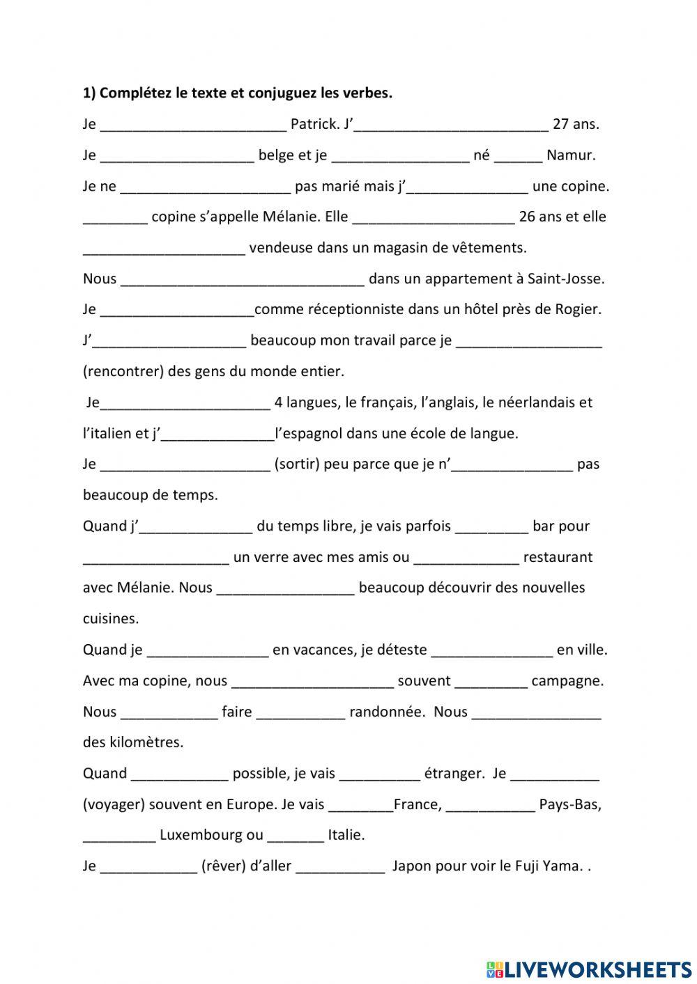 Complétez les présentations