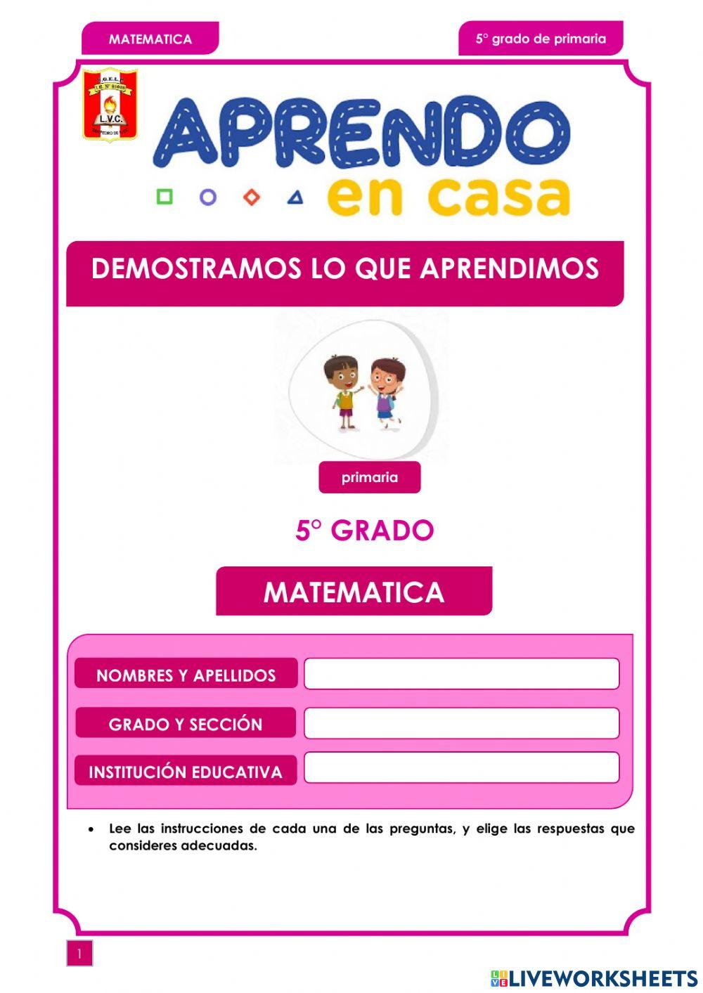 Evaluacion 5to grado 2021