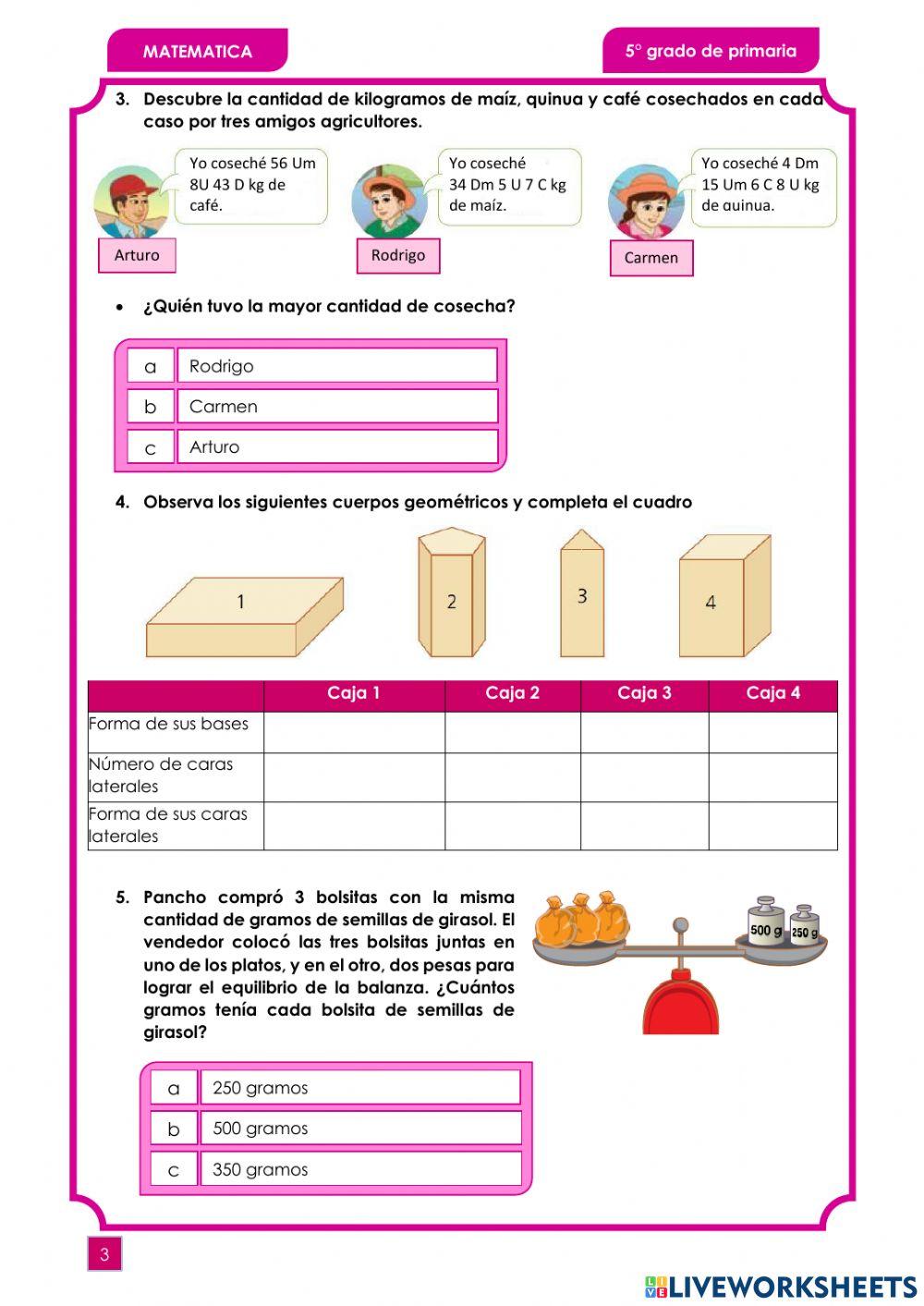 Evaluacion 5to grado 2021