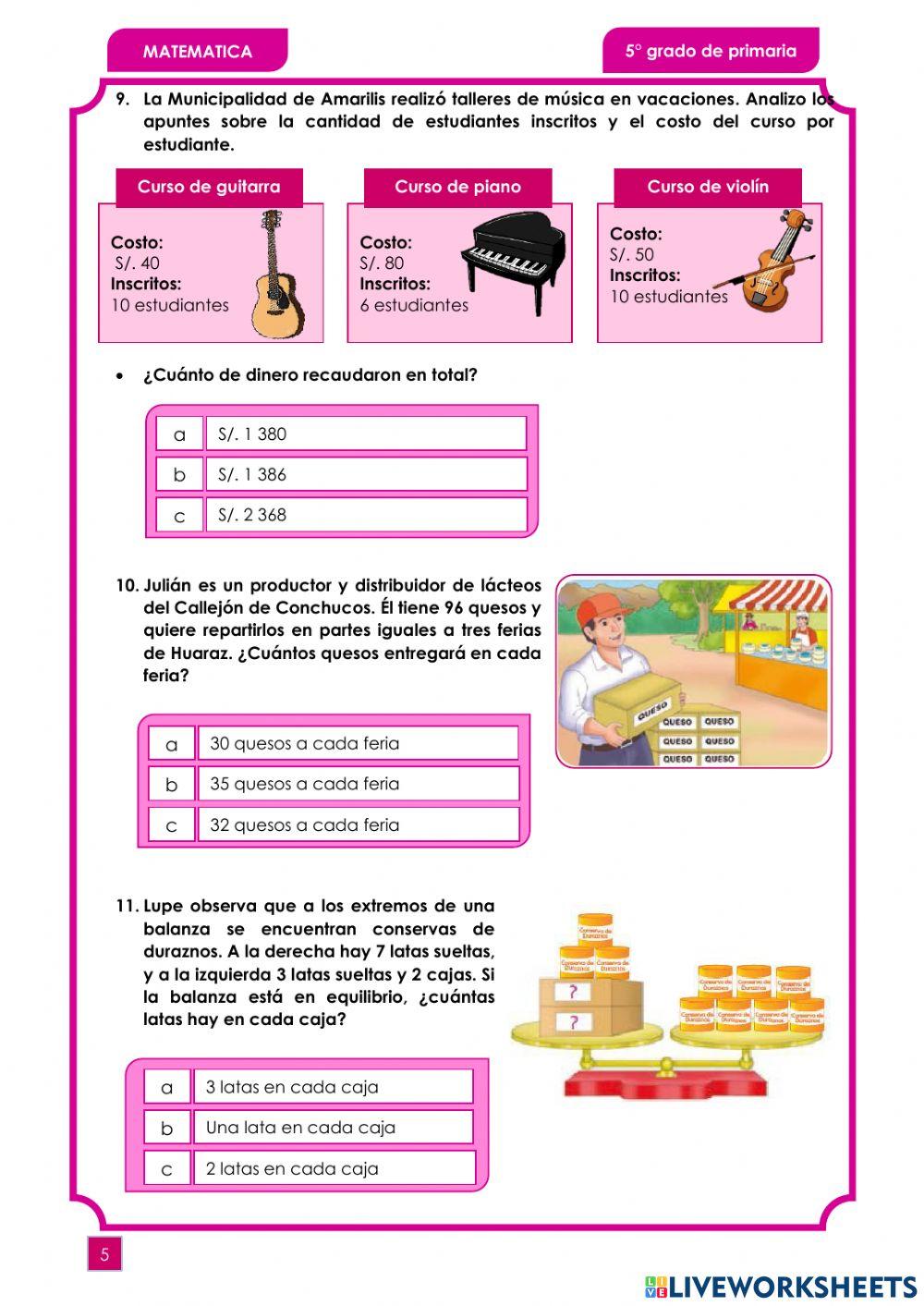 Evaluacion 5to grado 2021
