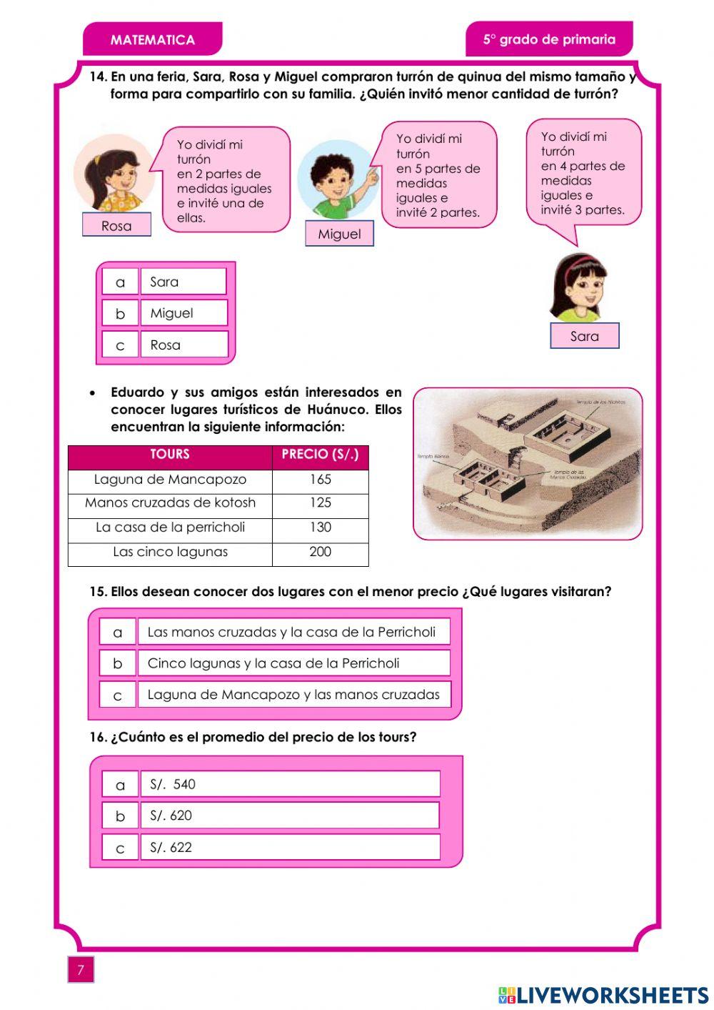 Evaluacion 5to grado 2021