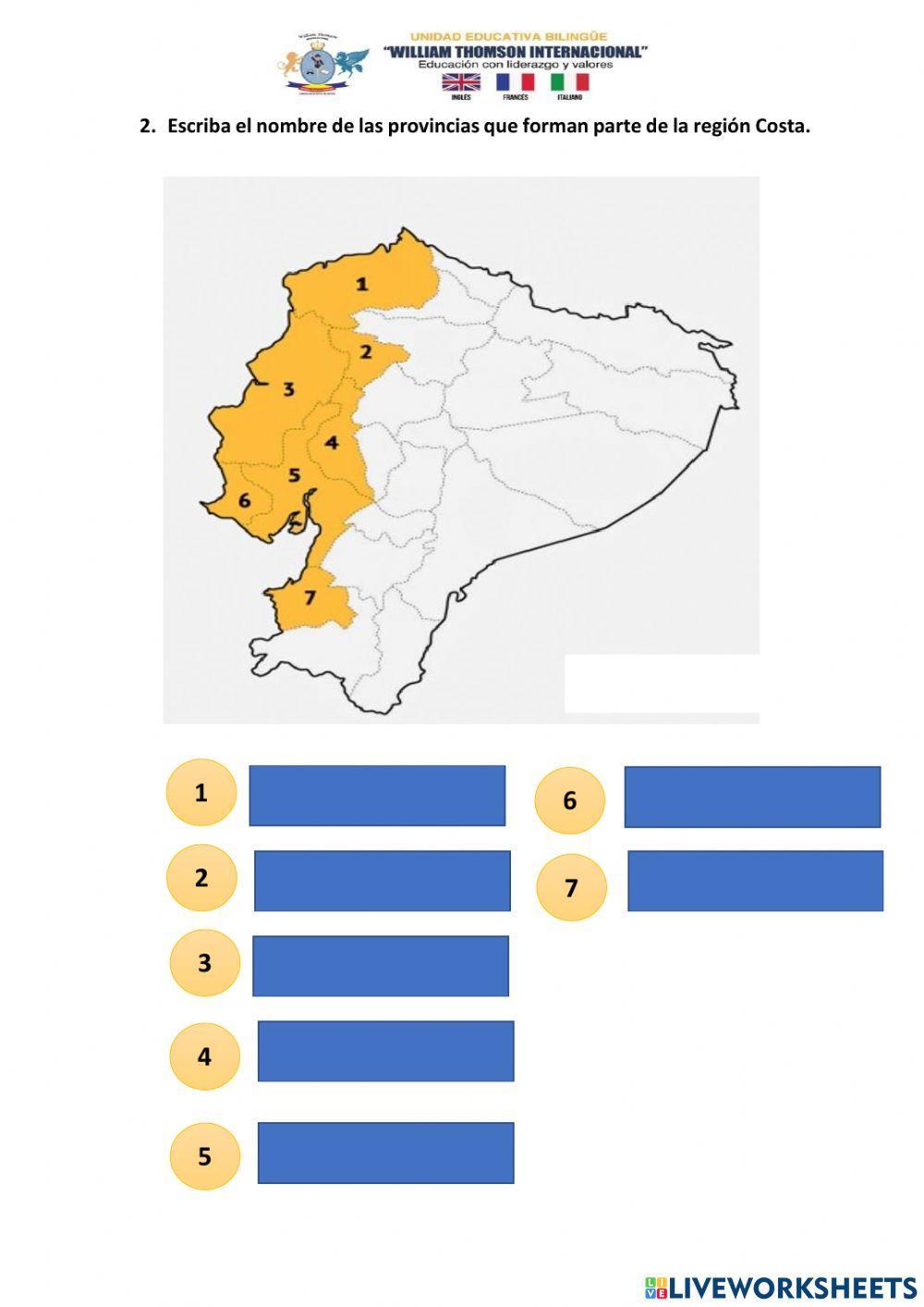 Las provincias de la Costa ecuatoriana