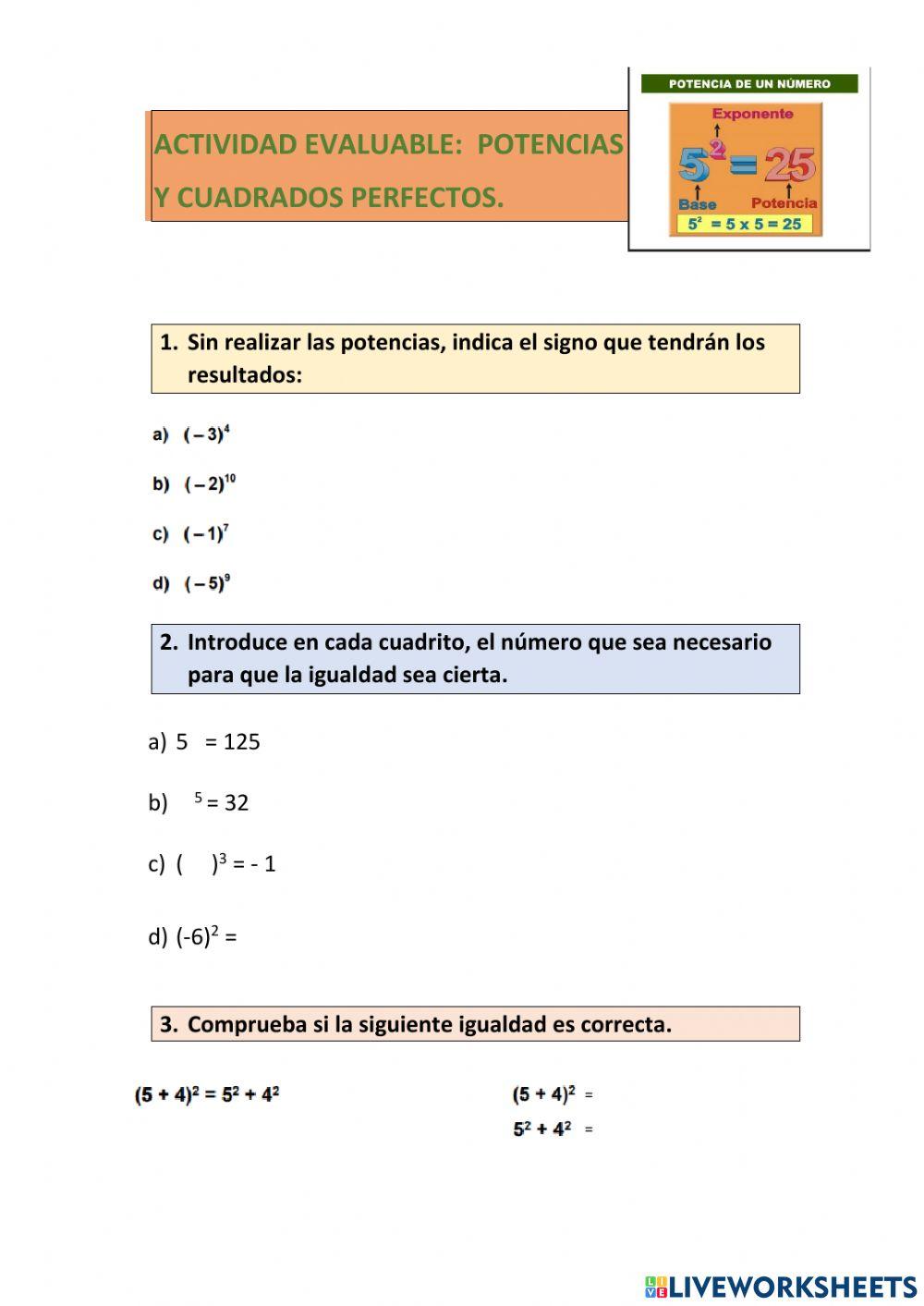 POTENCIAS Y CUADROS PERFECTOS