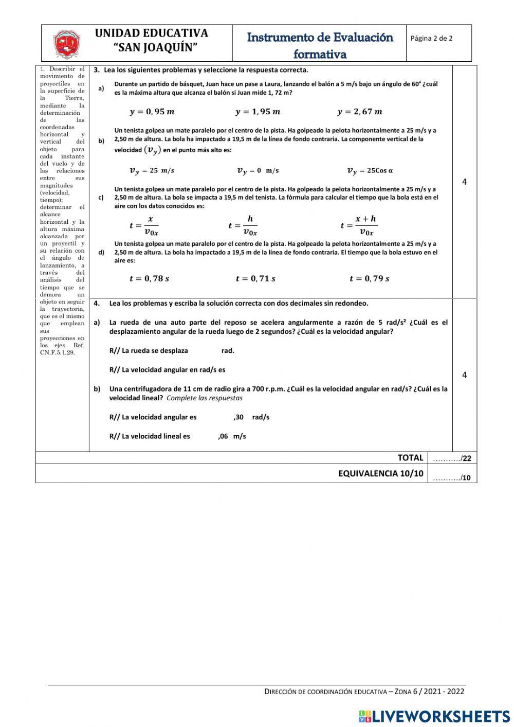 Evaluación de Física
