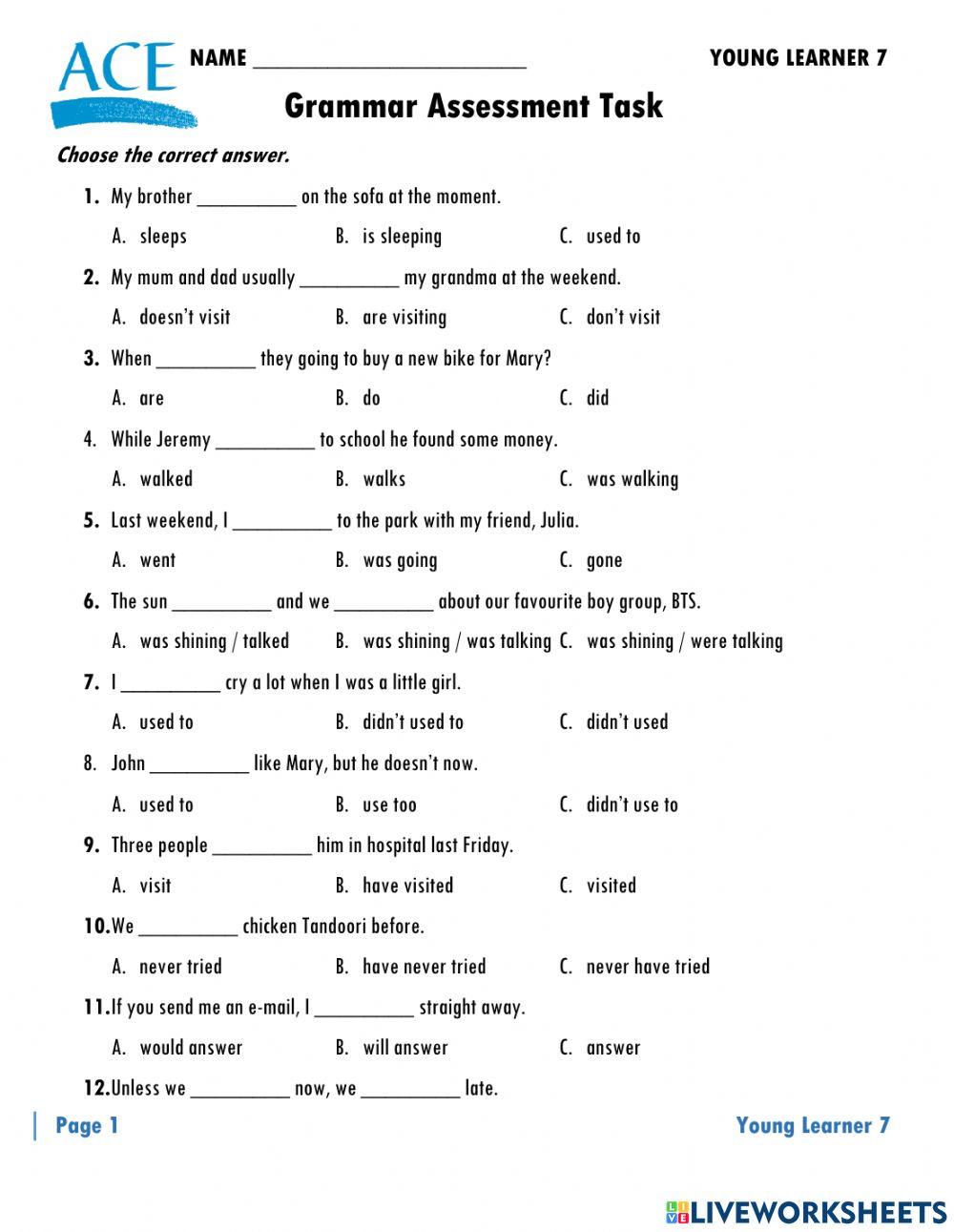 YL 7 Grammar and Vocabulary Assessment Tasks