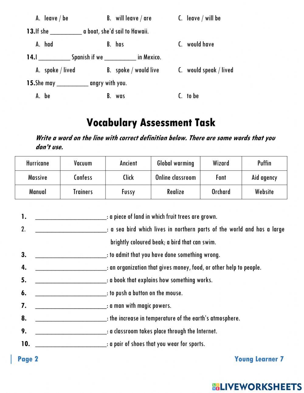 YL 7 Grammar and Vocabulary Assessment Tasks