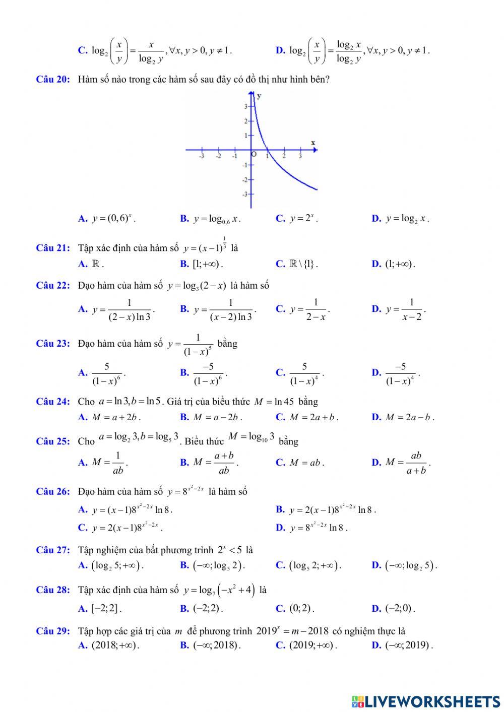 Toán 12 - Kiểm tra CK1 - Đề số 04 (100- TN)