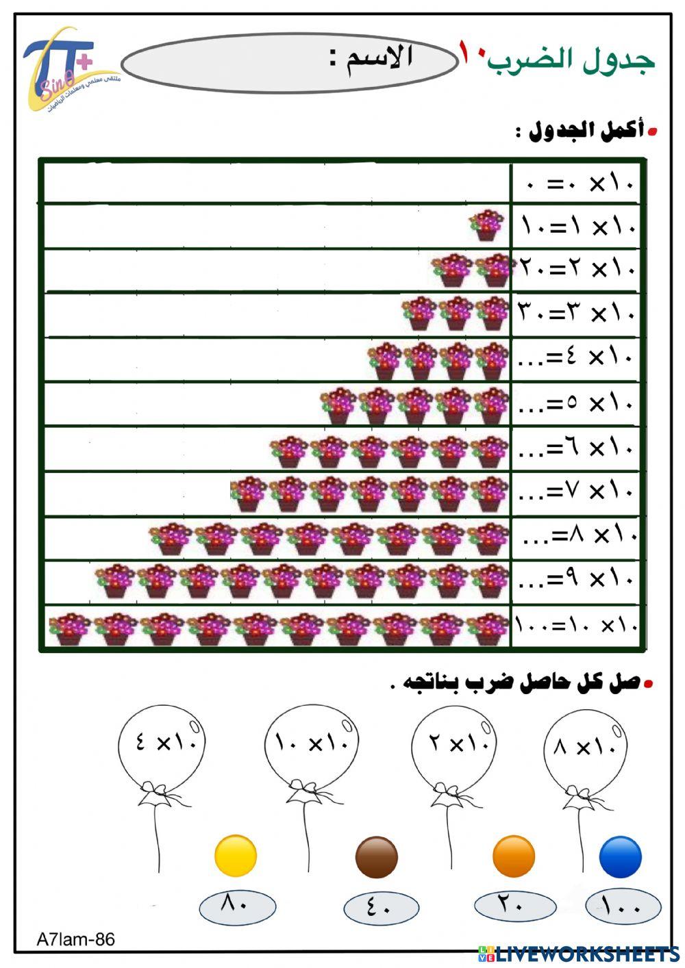 جدول الضرب ١٠