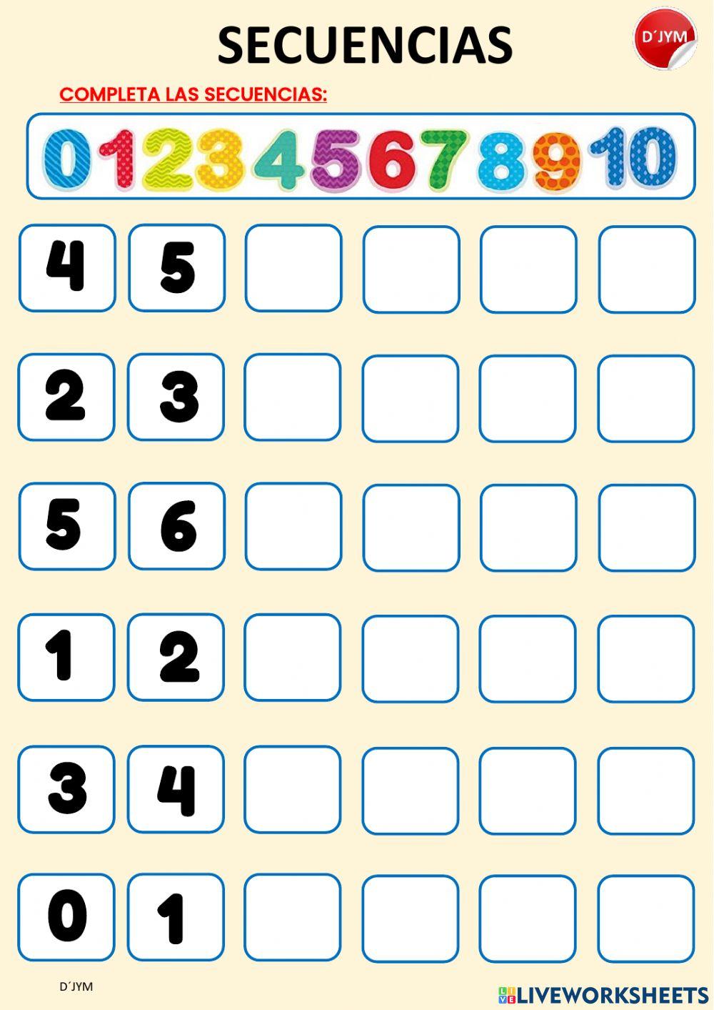 Secuencia numérica del 0 al 10