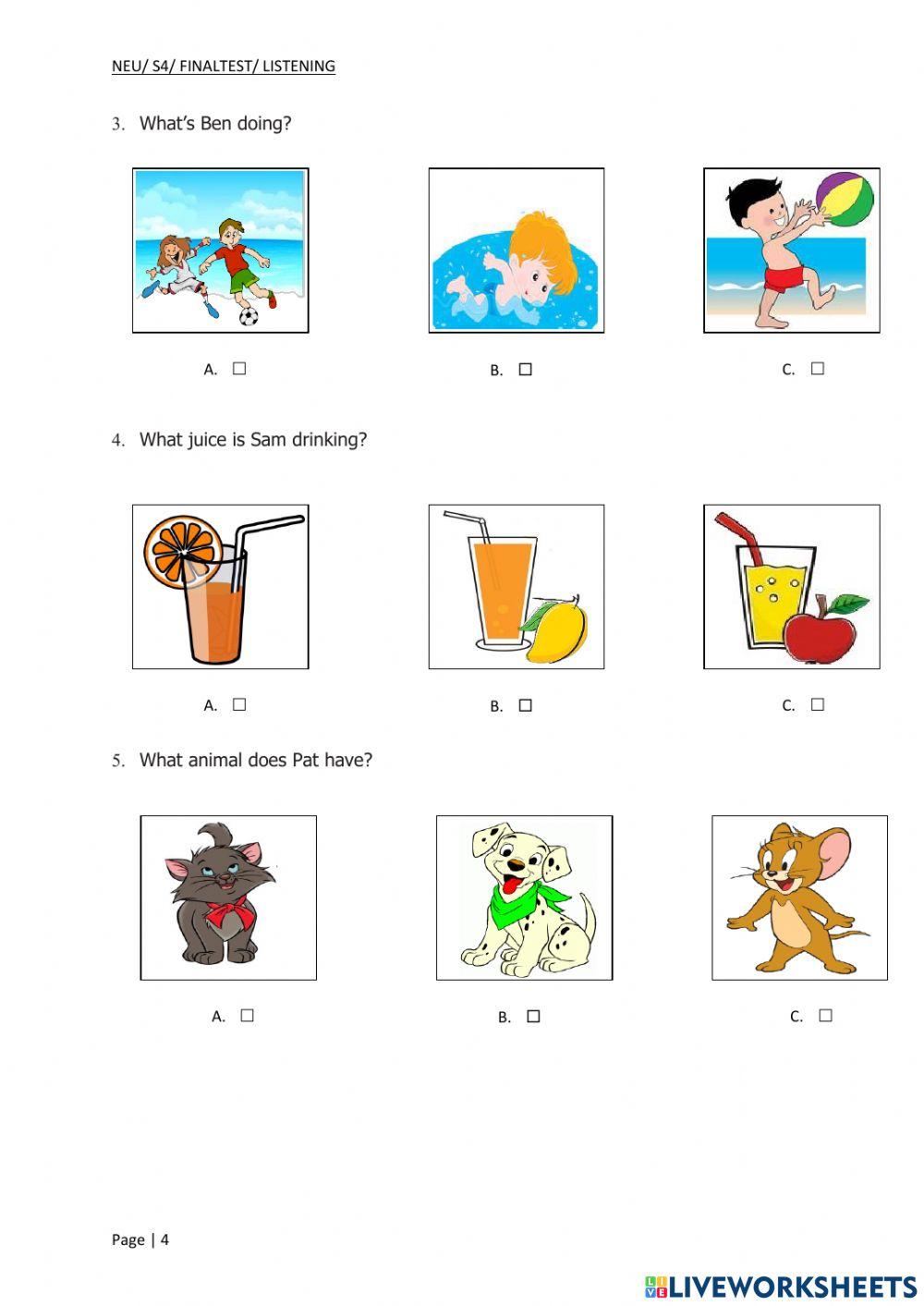 S4 Final test- Listening