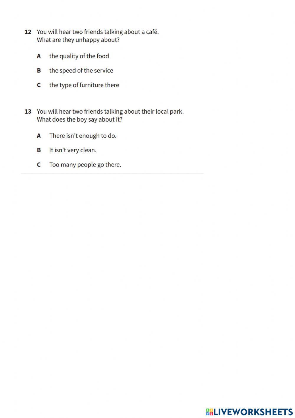 COMPLETE PET Unit 5 test