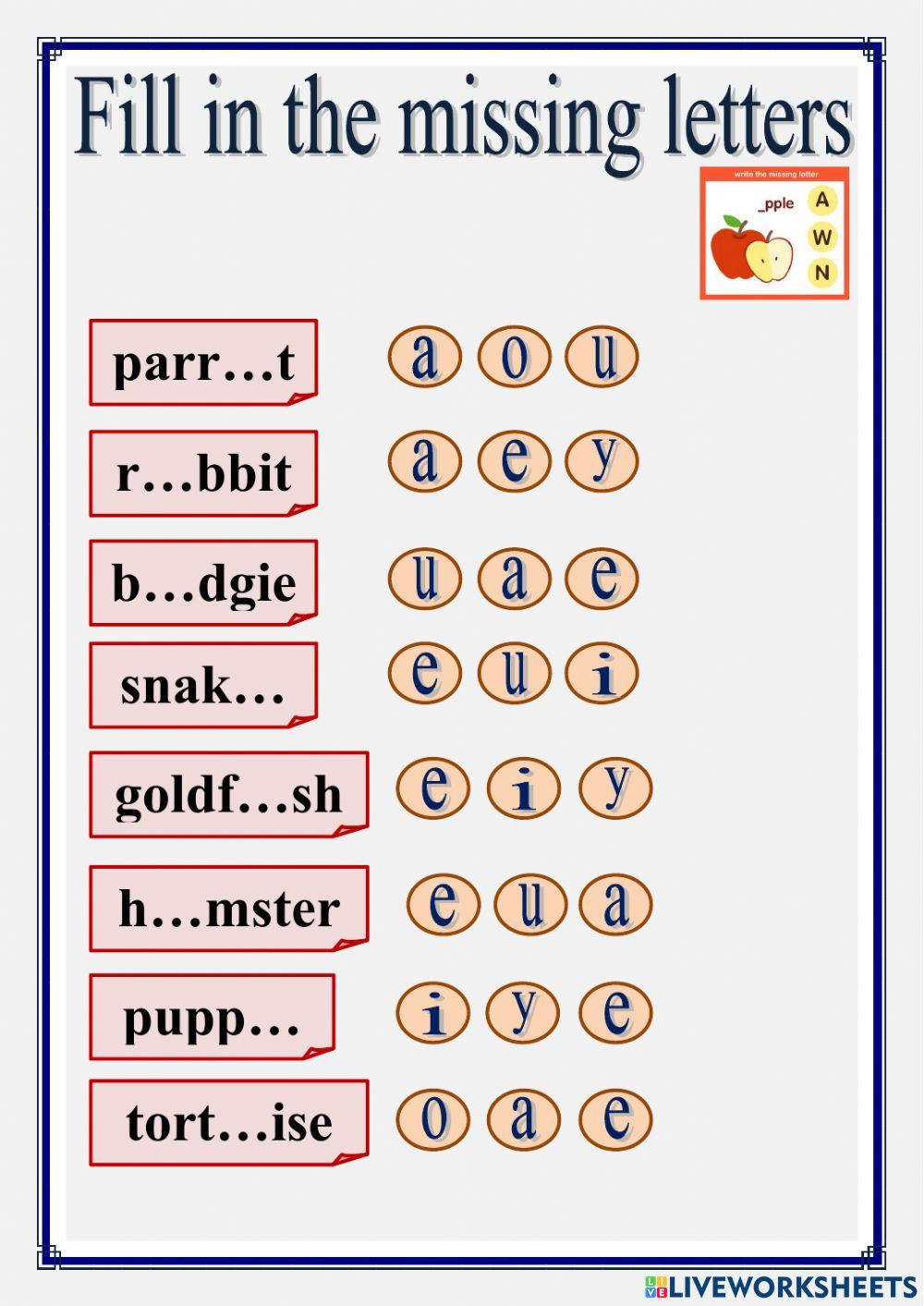 Missing letters (Pets)