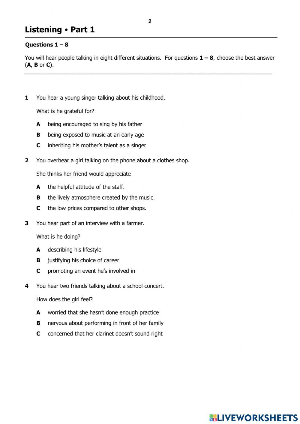 LISTENING B2 FCE TEST