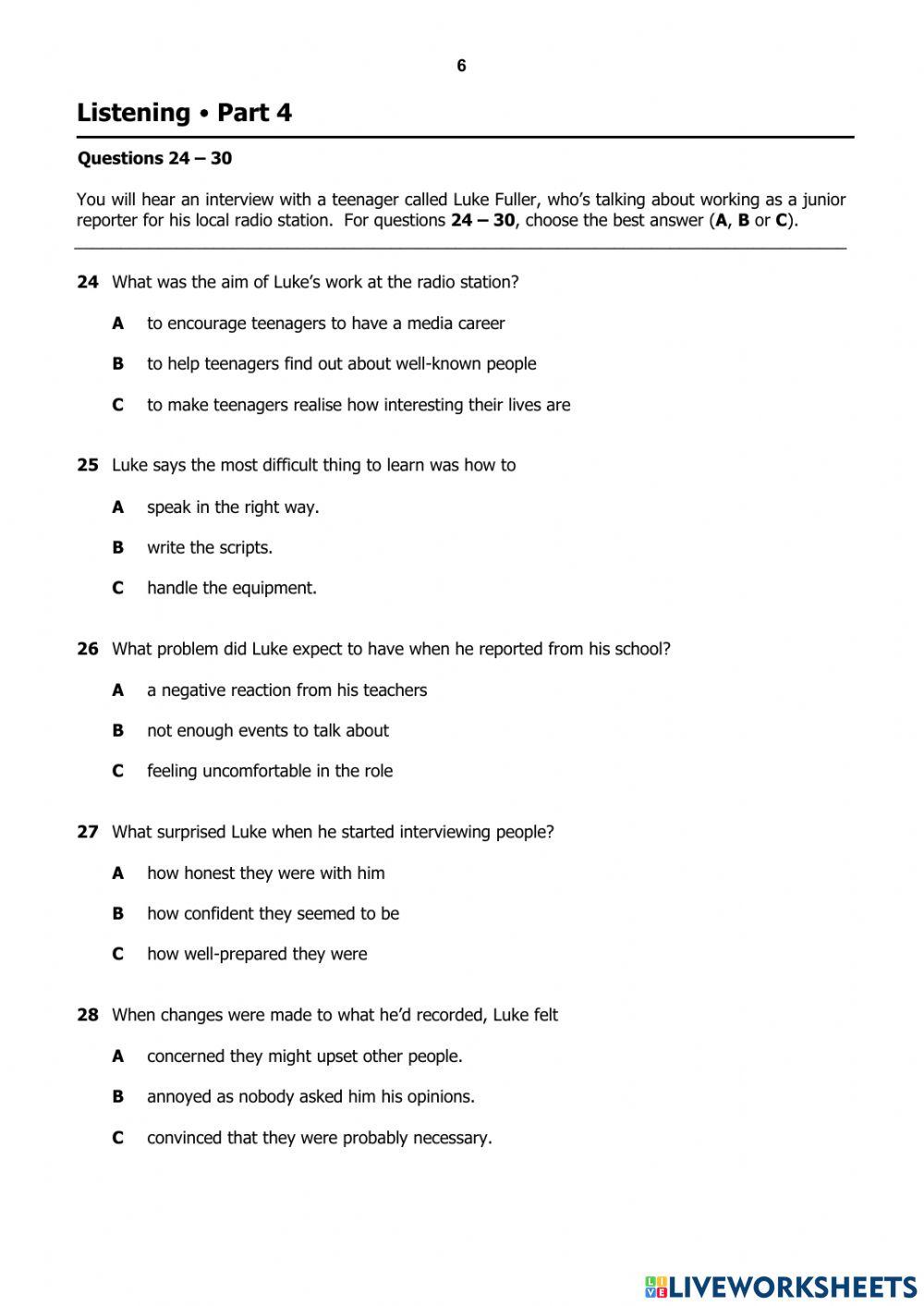 LISTENING B2 FCE TEST