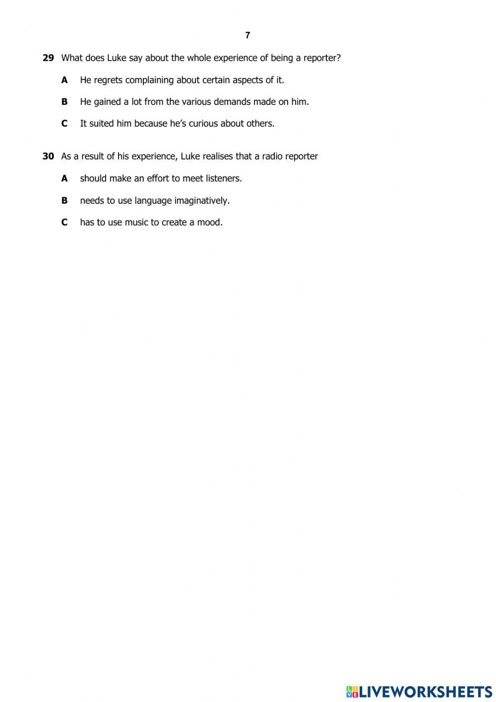 LISTENING B2 FCE TEST