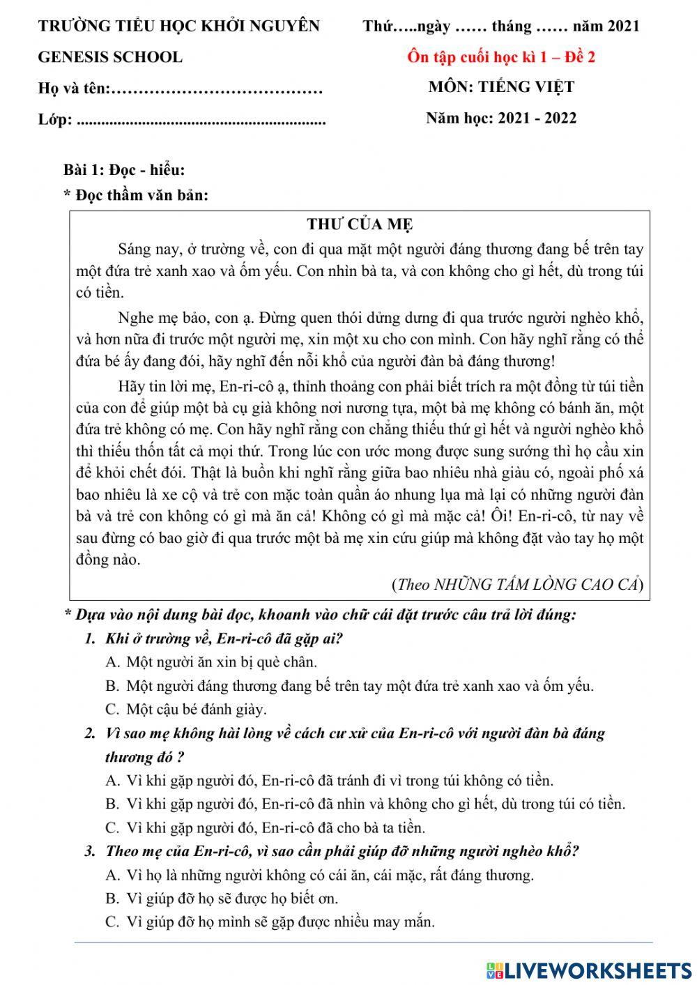 Ôn tập cuối kì 1