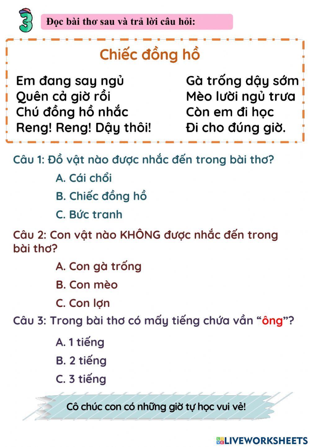 Phiếu cuối tuần môn Tiếng Việt