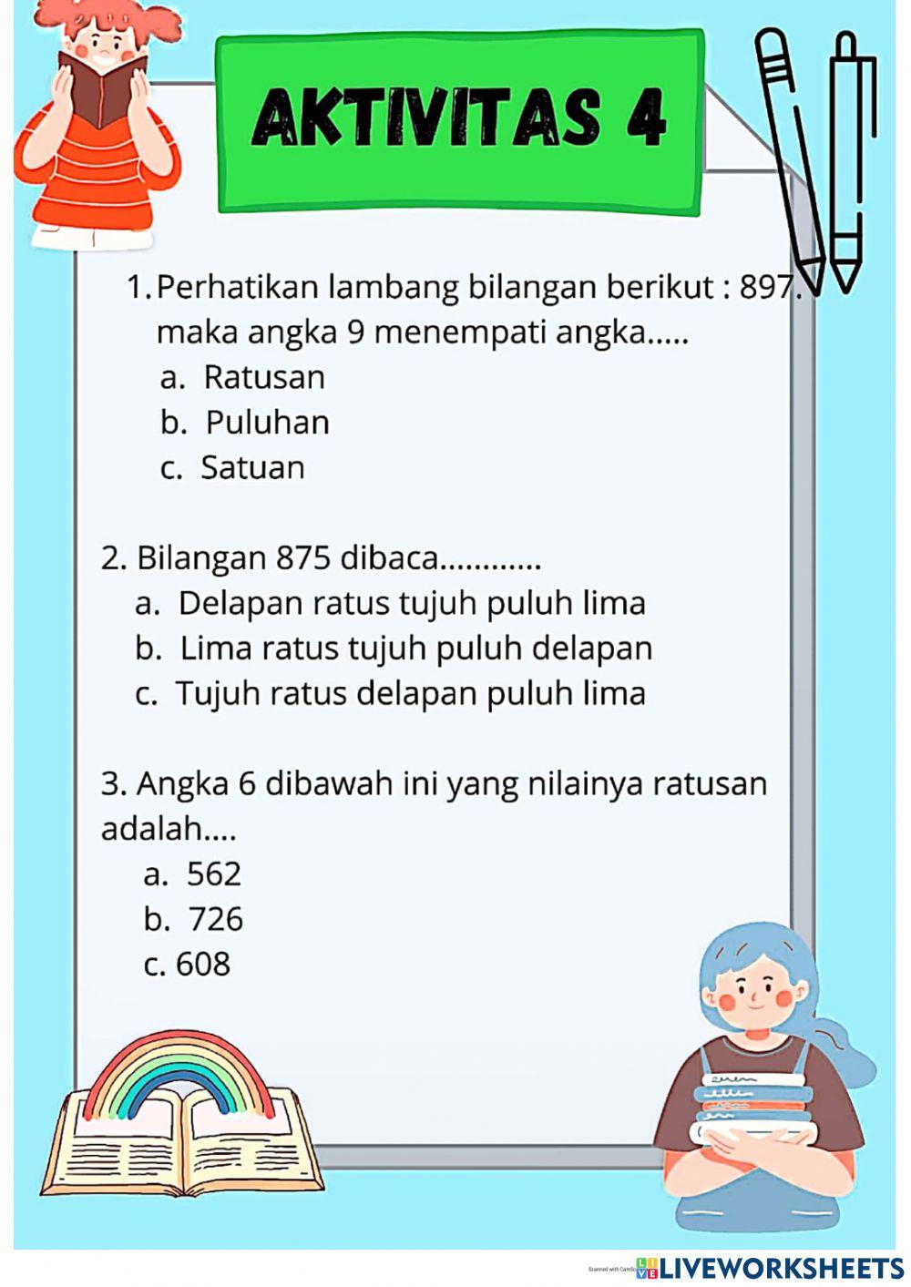 Bilangan cacah ratusan (kelas 2 tema 1)