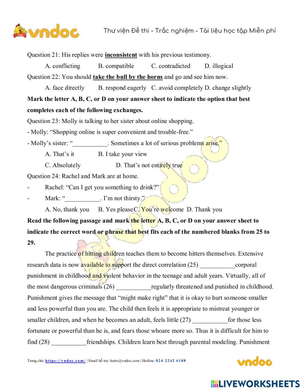 Đề thi tốt nghiệp THPT  2021 - mẫu đề 4