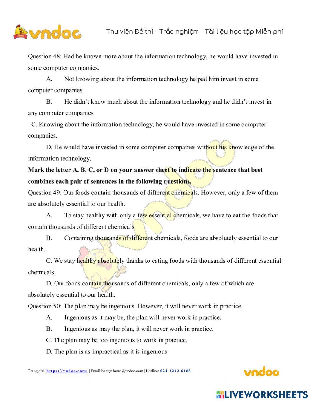 Đề thi tốt nghiệp THPT  2021 - mẫu đề 4