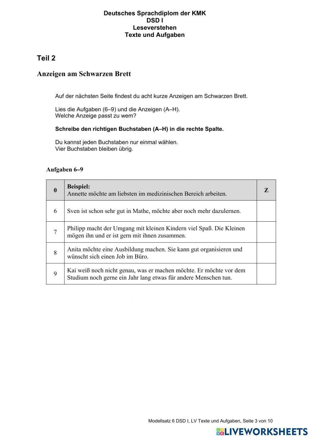 Dsd i modelsatz 6 leseverstehen