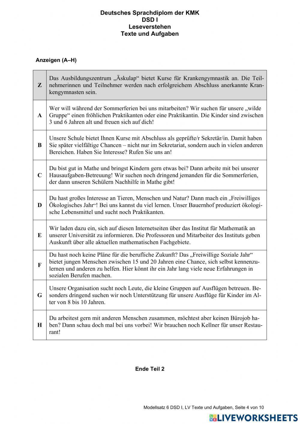 Dsd i modelsatz 6 leseverstehen