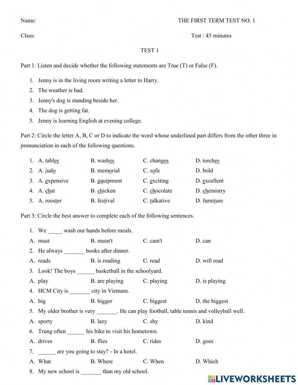 The first term test English 6