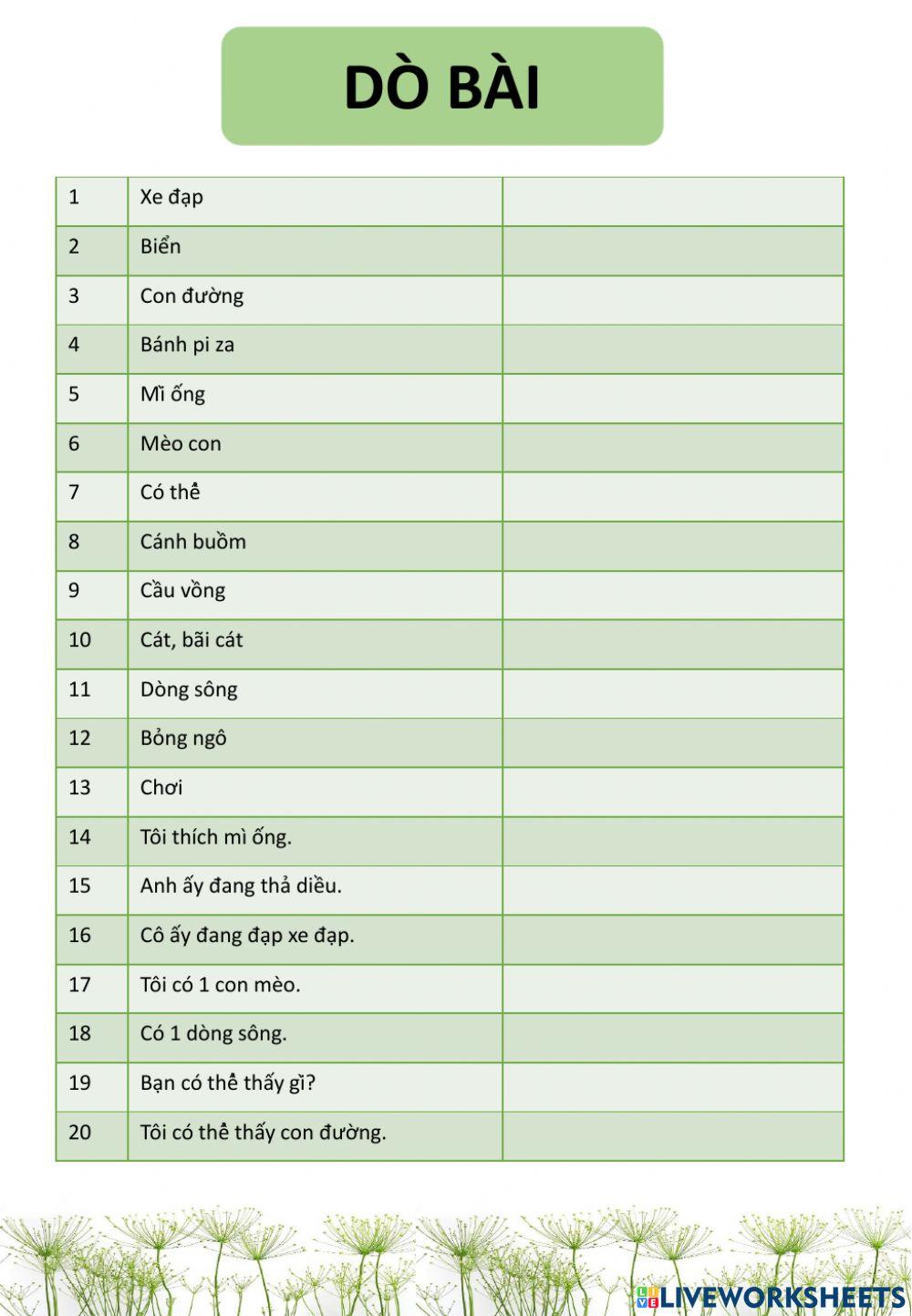 Dò bài lớp 2 17-8