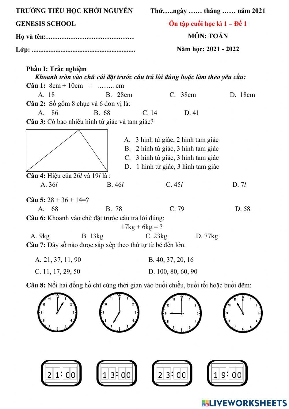 Ôn tập cuối học kì 1
