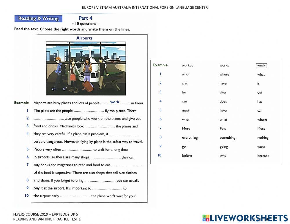 Flyers Reading and writing practice test 1 online exercise for Live Worksheets