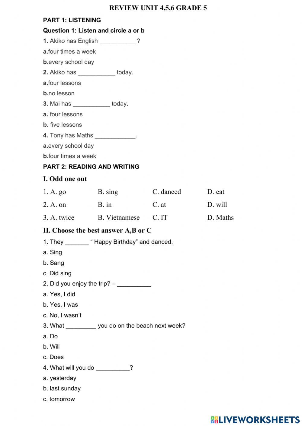 Review Unit 4,5,6 Grade 5