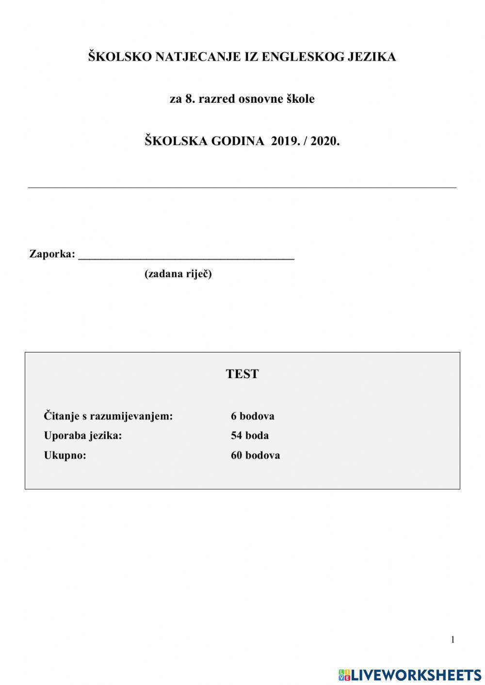 Natjecanje iz engleskog 2020.