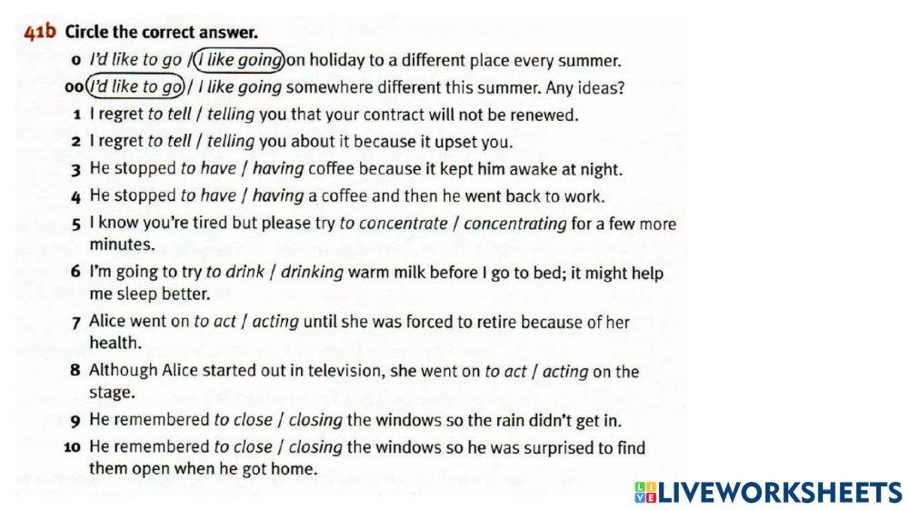 Gerund-Infinitive (change of meaning)