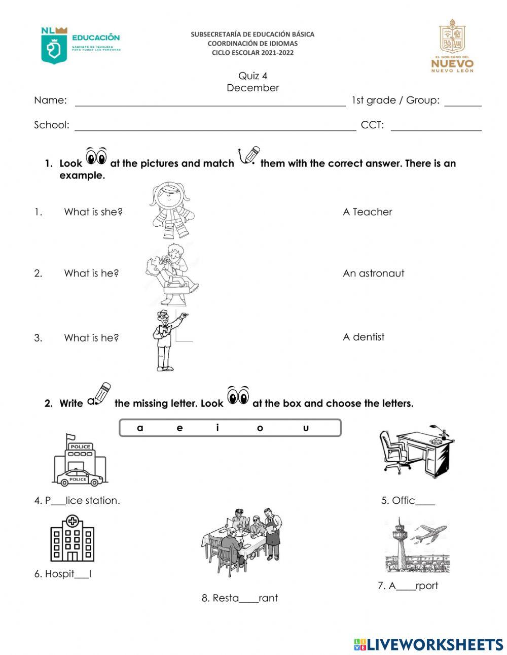 Quiz December 1st Grade