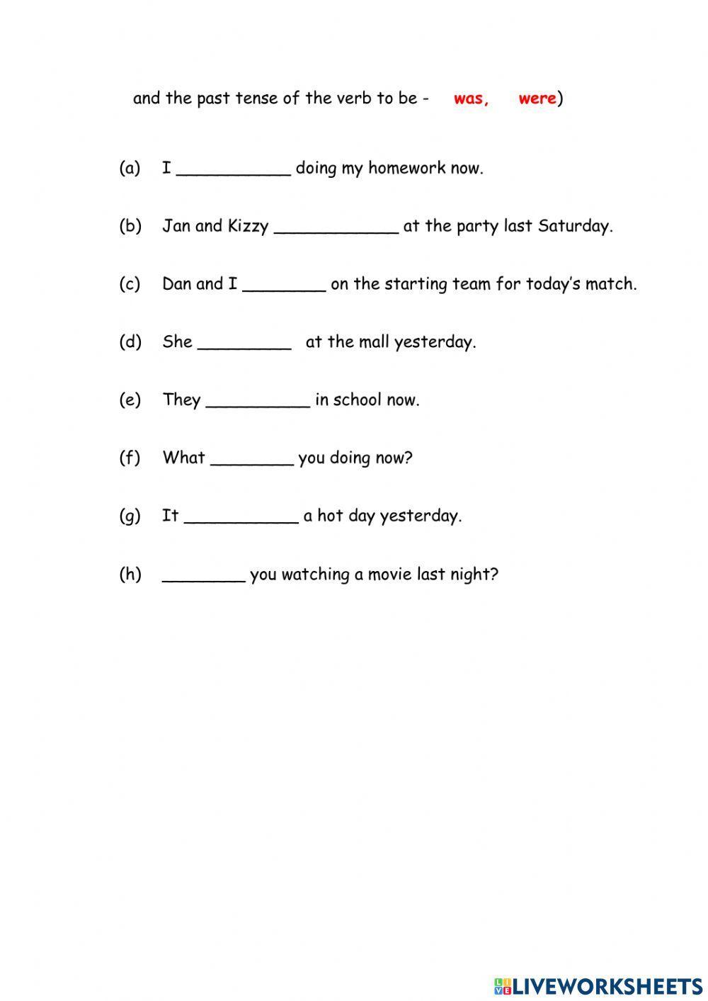 Past and present tense of the verb to be