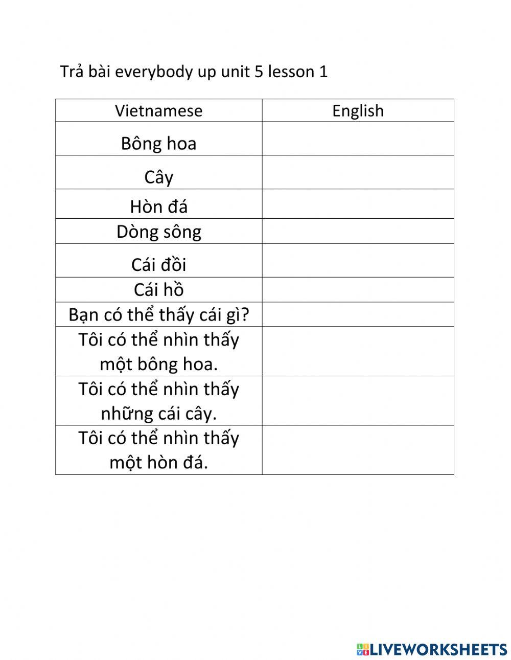 Trả bài everybody up 1 unit 5 lesson 1 online exercise for | Live ...
