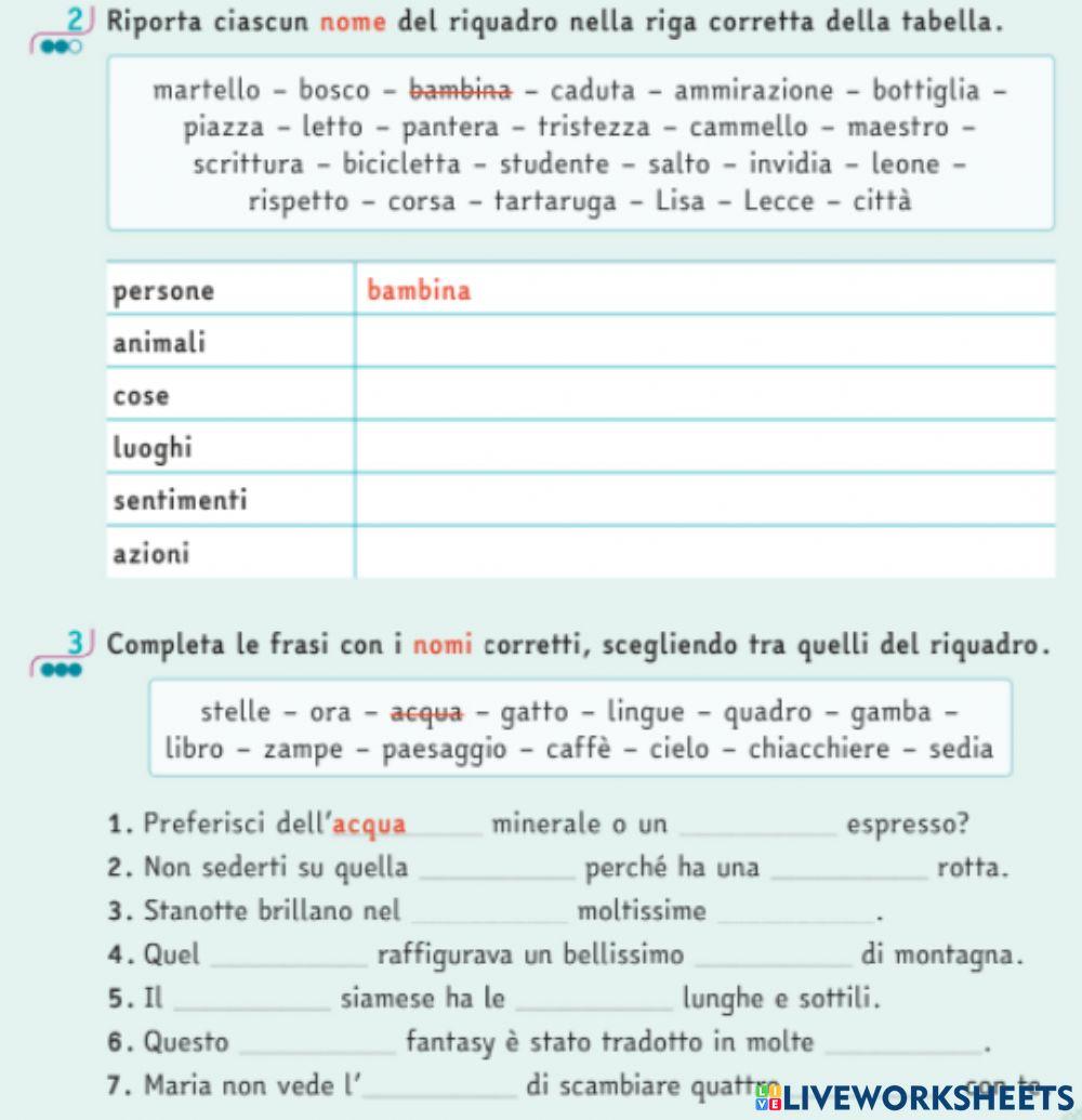 Inserisci i nomi della stessa categoria negli spazi