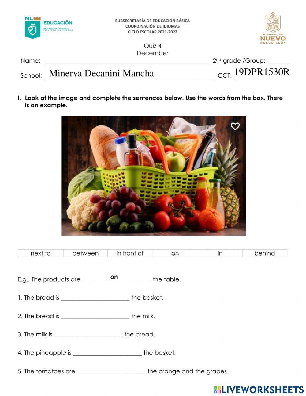 Cuestionario Mensual de Inglés - 2do. Grado - Diciembre