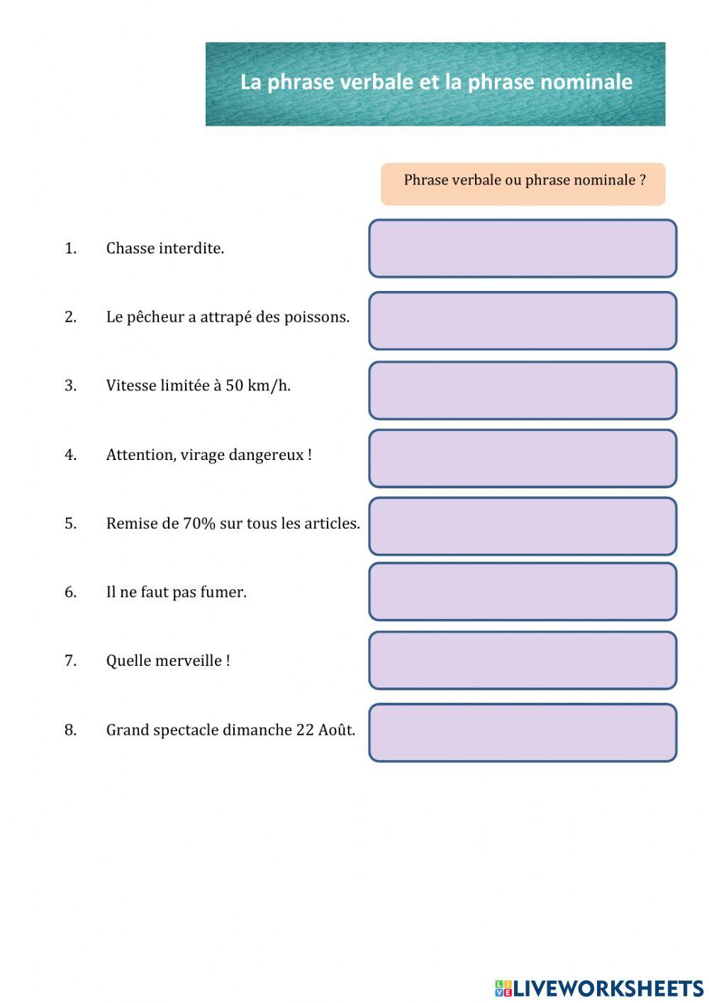 La phrase verbale et la phrase nominale