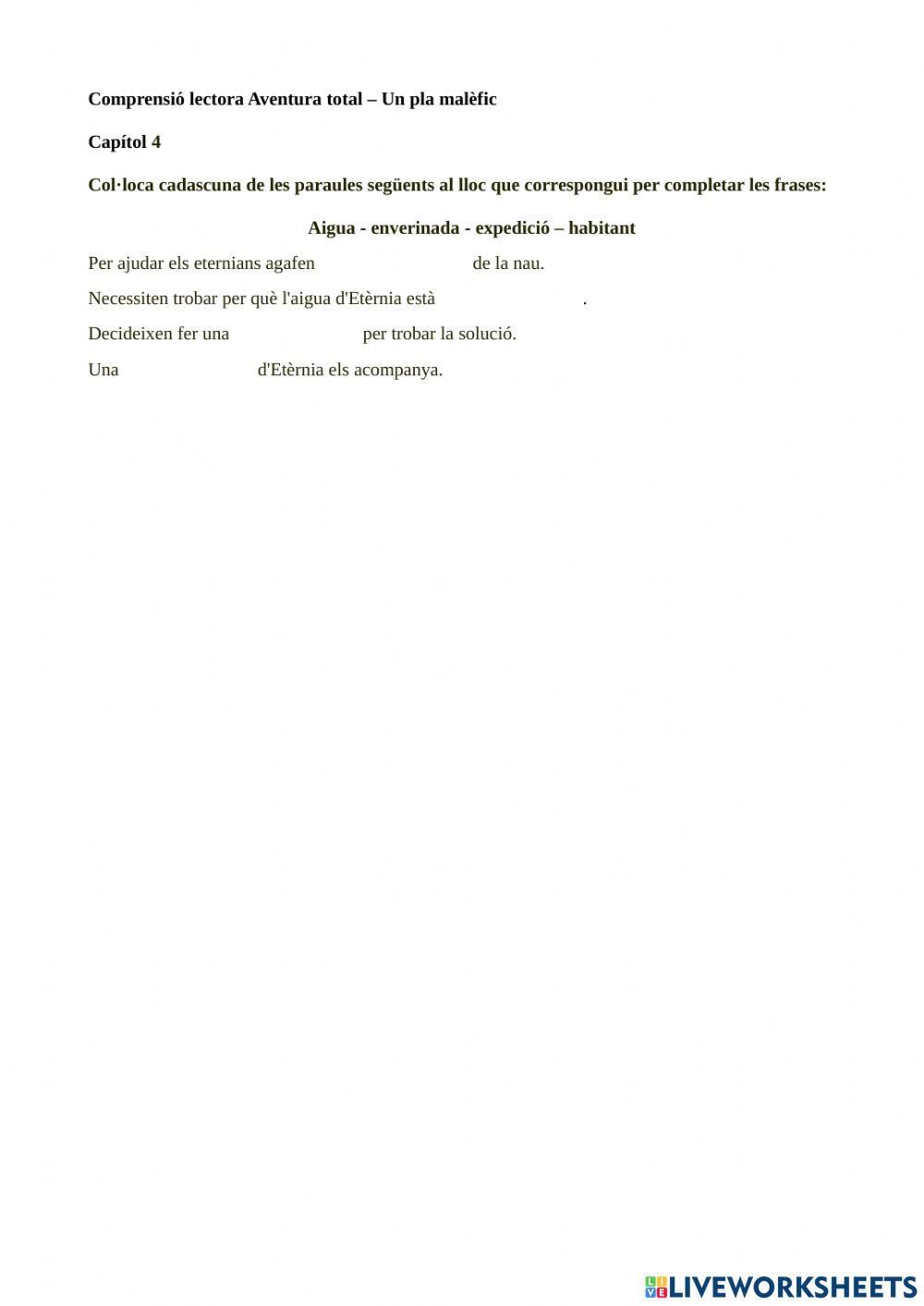 Comprensió lectora Aventura total - un pla malèfic Capítol 4