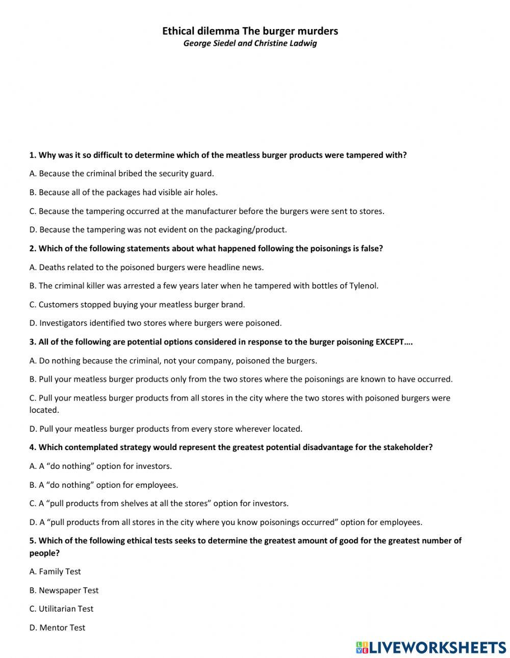 Ethical dilemma: The burger murders - George Siedel and Christine Ladwig