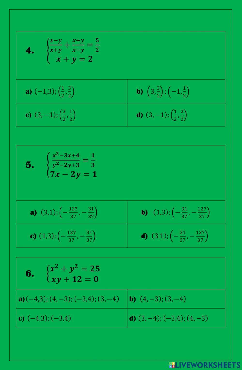 Sistemas de ecuaciones lineal - cuadrática