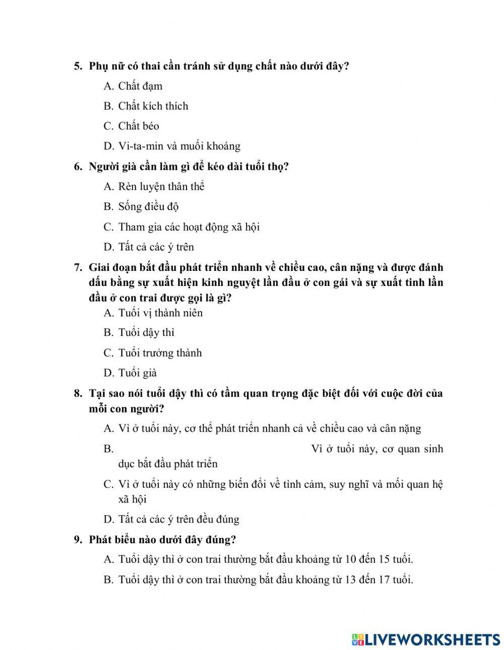 Đề cương ôn tập môn Khoa Học