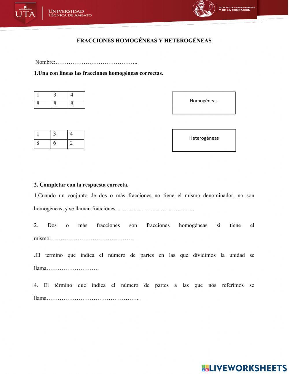Fracciones homogéneas y fracciones heterogéneas